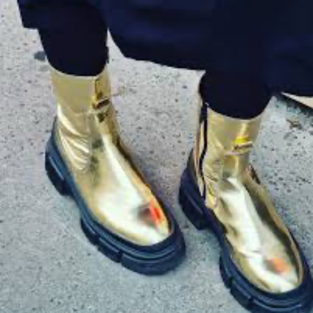 Zara Gold Metallic Lug Platform Boots